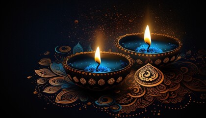 Diwali Celebration Background with Blue Lights and Festive Vibes