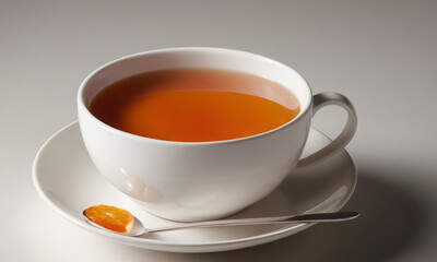 Elegant White Tea Cup with Sliced Orange on Saucer: Vibrant and Fresh