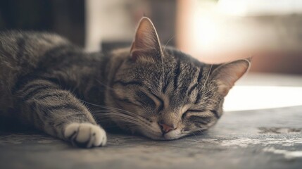 Naklejka premium Poor Sick Cat Laying On The Floor