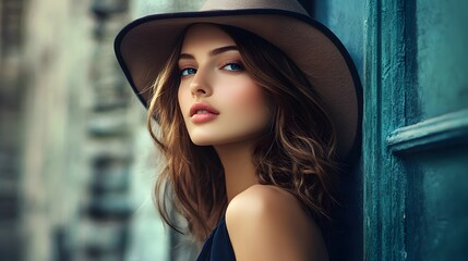 Fototapeta premium Beautiful elegant woman in a hat. 