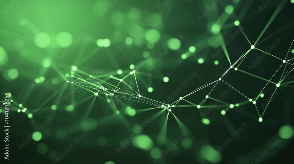 Poster abstract green network connections with glowing nodes and lines