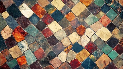 A mosaic floor made of colorful stone tiles.