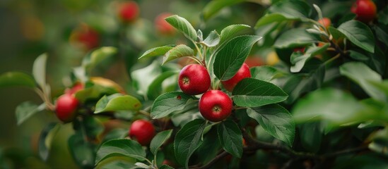 Obraz premium Small Red Apples On An Apple Tree