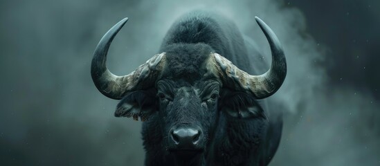 Naklejka premium Black Buffalo With Beautiful Horns