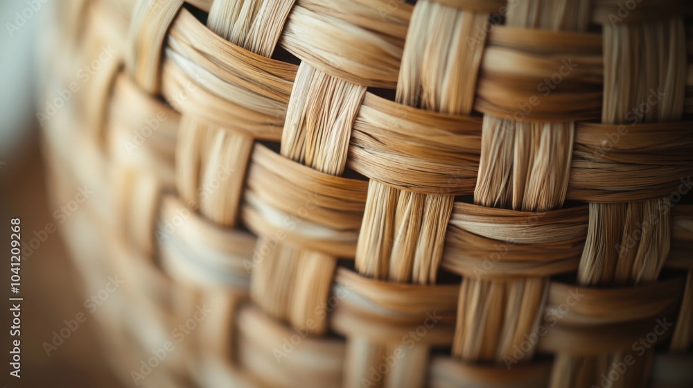 Poster woven basket with a crisscross pattern, emphasizing the craftsmanship and texture