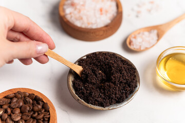 Concept of skin and face care, coffee scrub