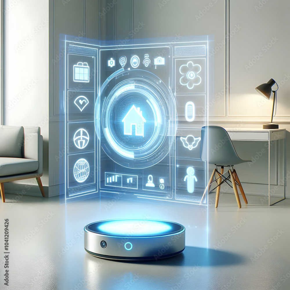 Aufkleber 3d smart home assistant holographic interface concept - glossy smart device projects glowing control