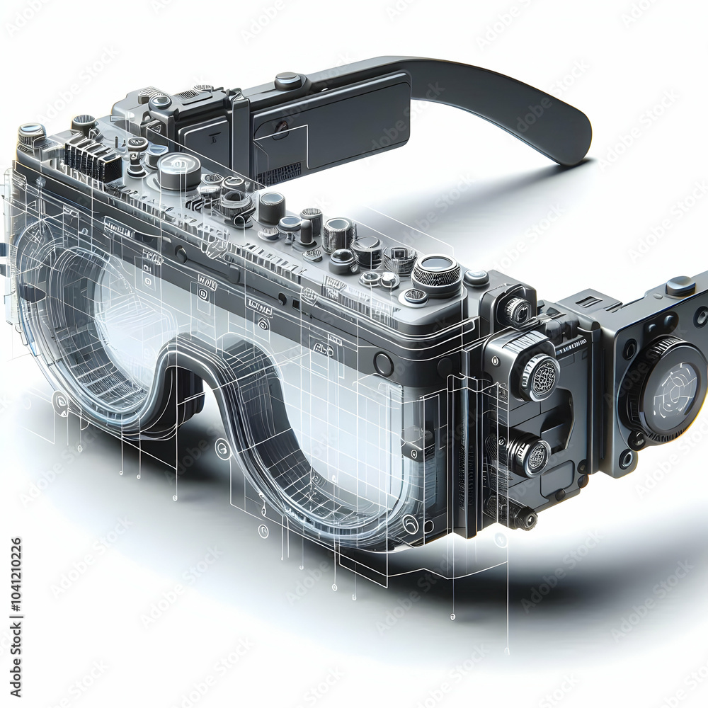 Poster 3d augmented reality glasses close-up multifunctional design with embedded sensors and projectors fo