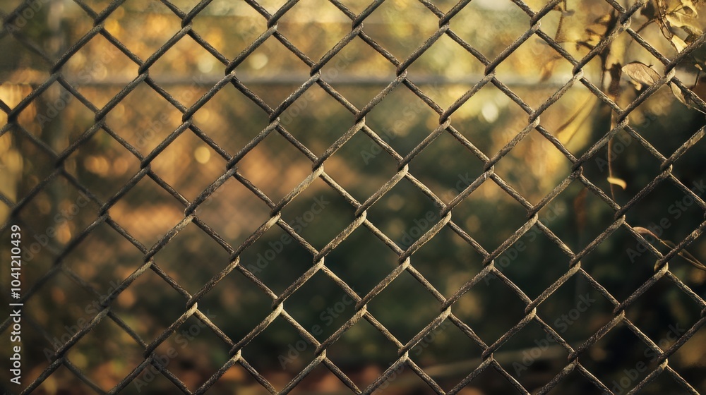 Poster chain-link fence, highlighting the texture and pattern of the links