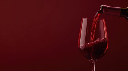 Pouring red wine from a bottle into a glass designed in a wide banner format with ample space for text