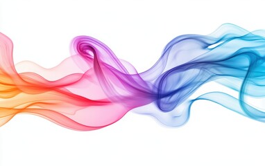 Fototapeta premium Smooth, flowing ribbons of colored liquid swirling and intertwining in a mesmerizing dance, creating long, fluid trails across the white background. 