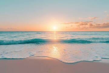 Obraz premium Tranquil Sunset Over a Sandy Beach with Gentle Waves