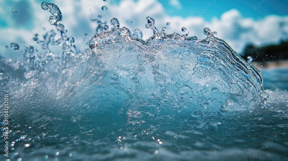 Poster high dynamic range image showcasing a striking and vigorous isolated splash of crystal clear blue wa