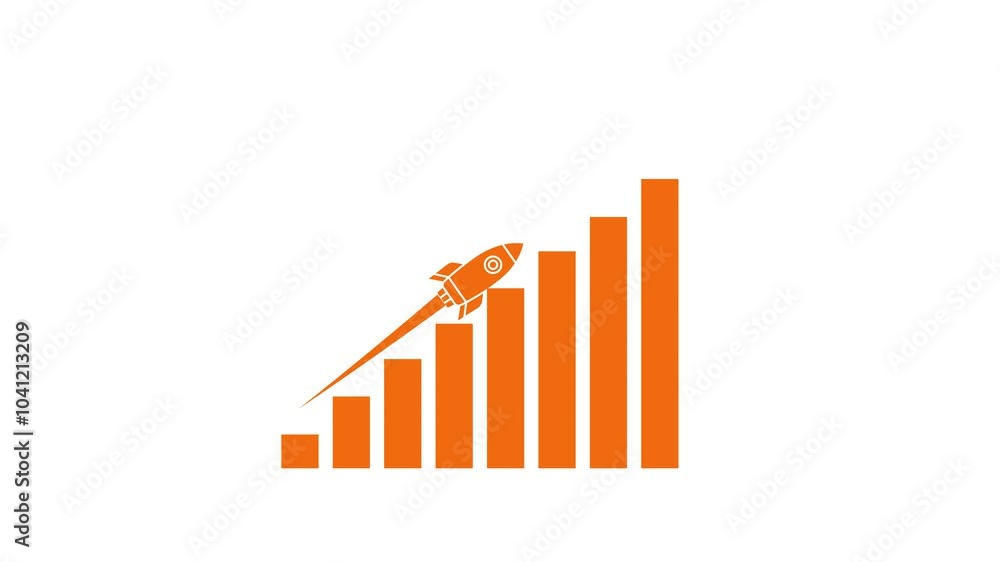 Poster arrow rising on graph with rocket sale symbols. abstract business growth and graph chart icon animat