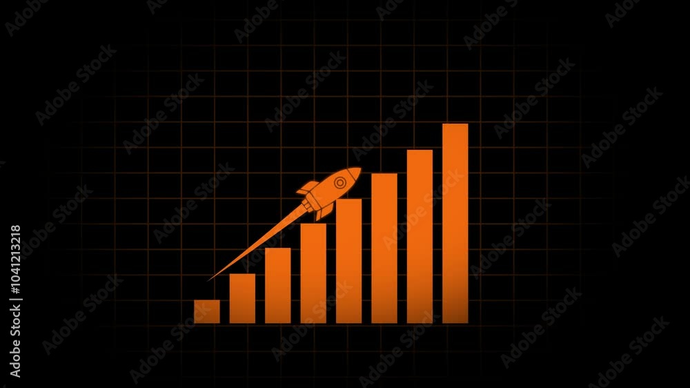 Poster arrow rising on graph with rocket sale symbols. abstract business growth and graph chart icon animat
