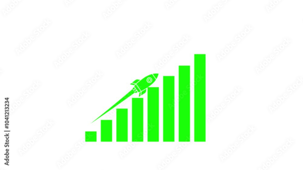 Poster arrow rising on graph with rocket sale symbols. abstract business growth and graph chart icon animat