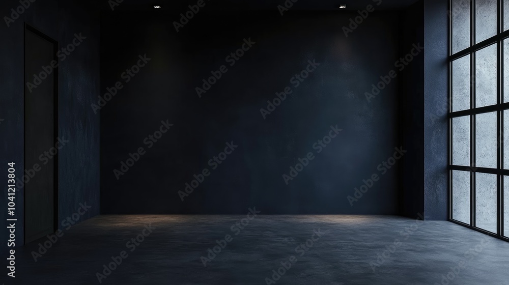 Poster elegant dark room at night offering ample empty space for text or design elements
