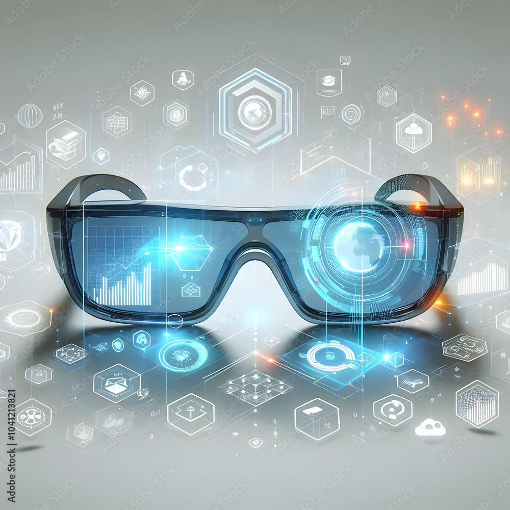 Aufkleber futuristic 3d holographic glasses projecting data overlays glowing charts icons innovation tech visu