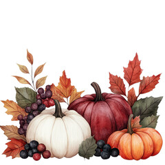 Colorful pumpkins and autumn leaves arrangement , transparent, Clipart