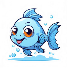 Cute Cartoon Fish Illustration with Big Eyes and Bubbles