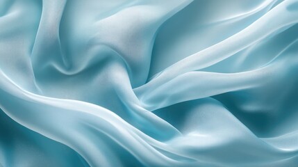 Fototapeta premium Delicate aquamarine silk fabric draped with gentle folds flowing gracefully