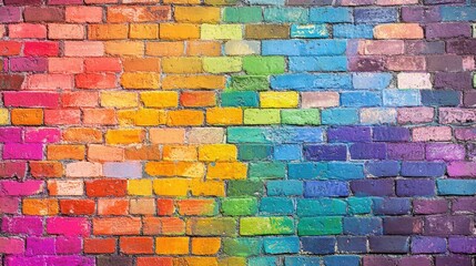 Colorful brick wall background in a rainbow pattern