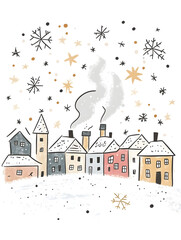 Doodle Christmas and New Year Cards - 2D Hand-drawn Illustrations on White Background