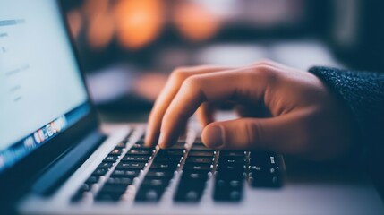 A close-up view of a hand typing on a laptop keyboard, representing technology, communication, and digital interaction.