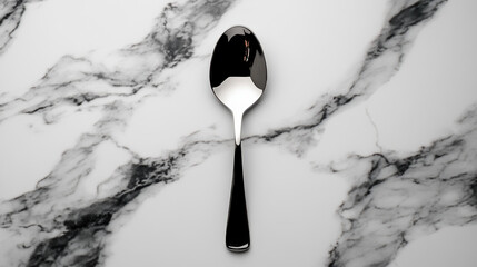 a shiny silver spoon on a marble surface