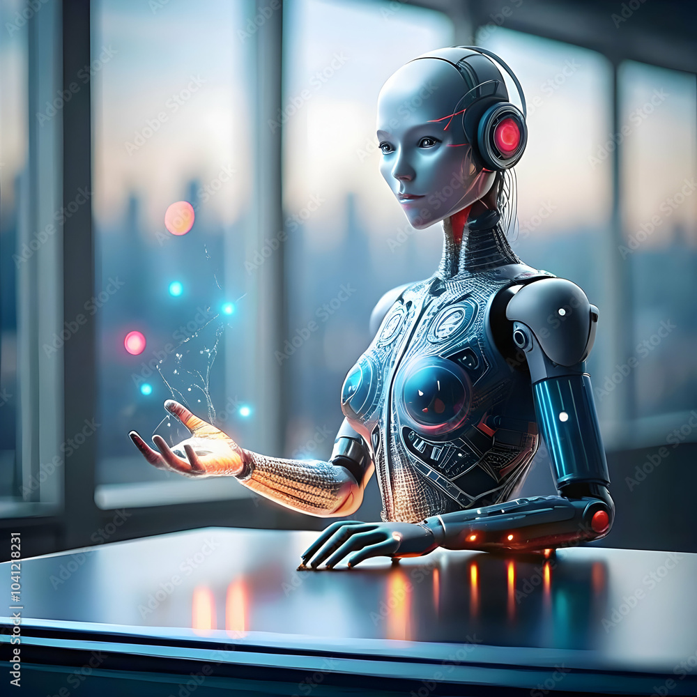 Poster glossy image customer reaching ai digital assistant, symbolizing ai accessibility in customer suppor
