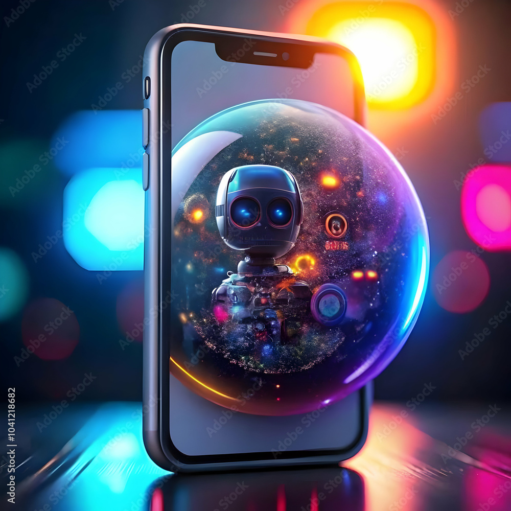 Poster close up ai chatbot response bubble social media app macro shot copy space smartphone customer suppo