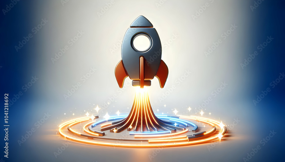 Aufkleber 3d floating rocket icon digital path trail concept innovative mastery forward thinking trends iconog