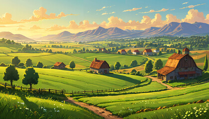 Fototapeta premium Paysage idyllique de campagne au lever du soleil