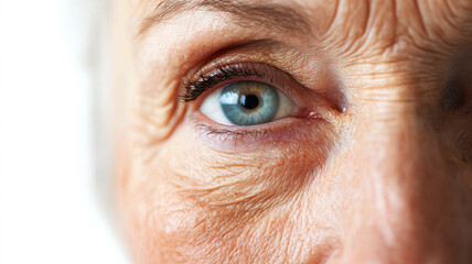 Fototapeta premium Aging Skin with Noticeable Deep Wrinkles Around the Eyes and Mouth..