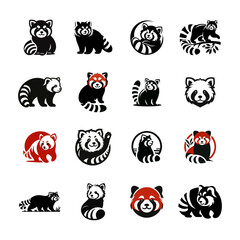 Fototapeta premium Red Panda black white logo icon illustration