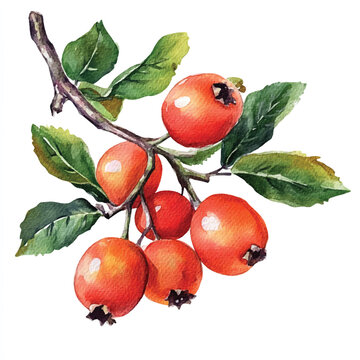 watercolor red rose hips branch clip art preview