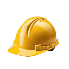 A yellow safety construction helmet isolated on a transparent or white background.