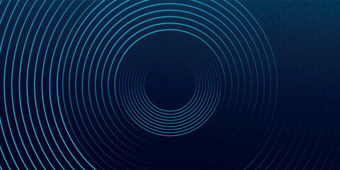 Abstract blue glowing geometric lines on dark blue background. Modern shiny blue circle lines pattern. Futuristic technology concept. Suit for cover, poster, banner, header, website.eps10