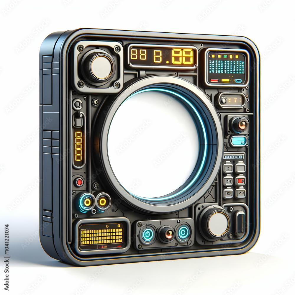 Aufkleber 3d retro futuristic control panel frame led readouts custom content area sci-fi design digital maste
