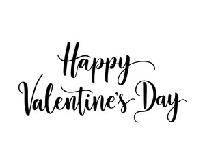 Happy Valentines Day inscription, dark text lettering for holiday design, isolated on white background.