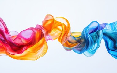 Obraz premium Smooth, vibrant ribbons of colored liquid paint flowing gracefully through the air, forming intricate, fluid patterns against a pristine white background.