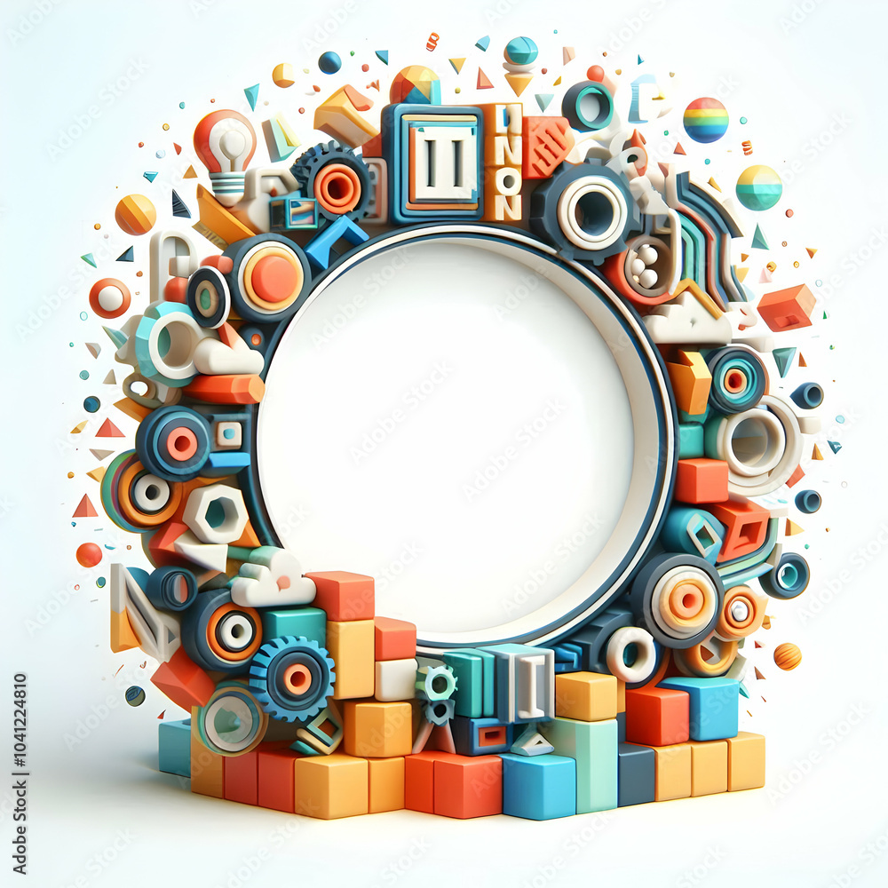 Aufkleber 3d abstract geometric border colorful shapes camera rotation innovation frame clean space icon white