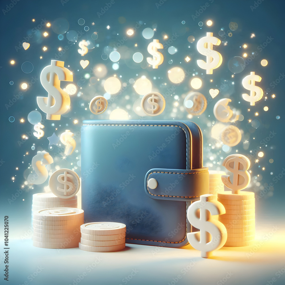 Poster 3d bokeh lights wallet wealth management concept floating design soft blurred background ideal for s