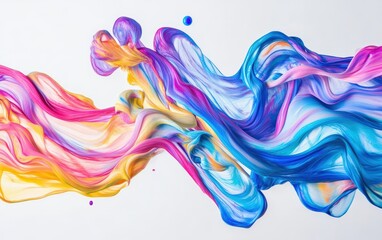 Streams of colored paint shot through the air like liquid ribbons, intertwining and spiraling as they cross paths, creating an energetic and dynamic visual. 