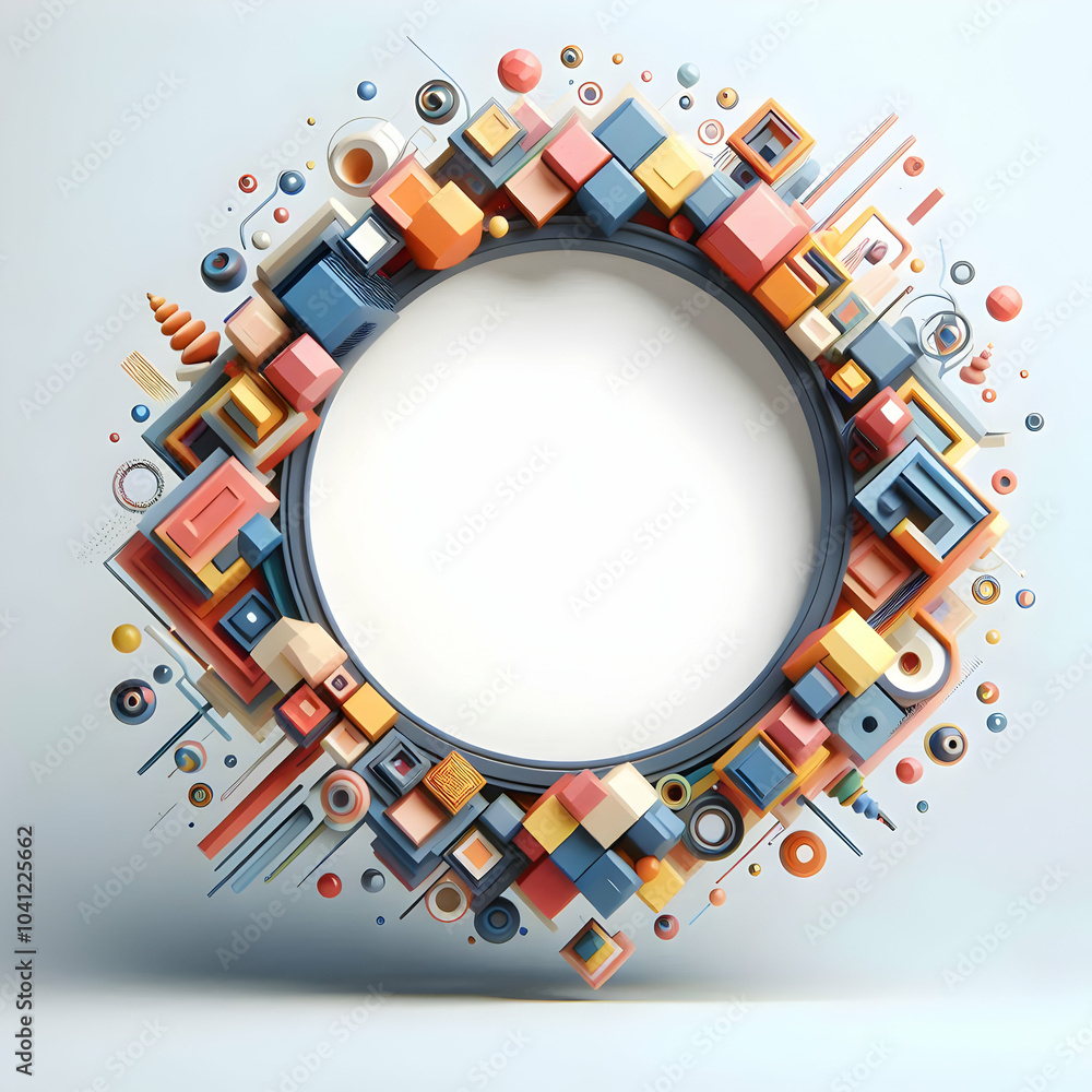 Poster abstract geometric border 3d elements camera rotate colorful shapes spell innovation framed clean wh