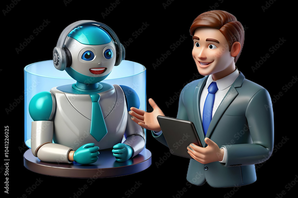 Poster glossy image customer service agent ai hologram interaction collaboration humans ai customer support