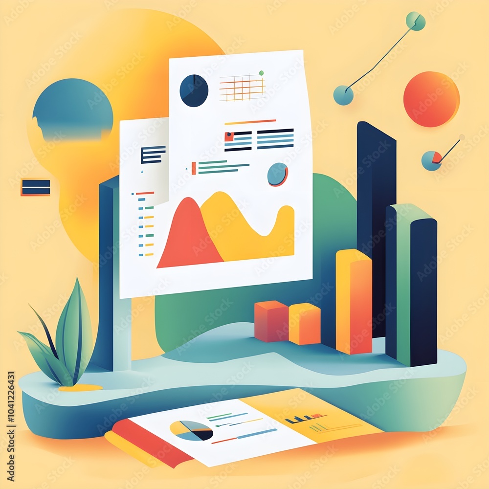 Poster colorful data visualization with graphs and charts