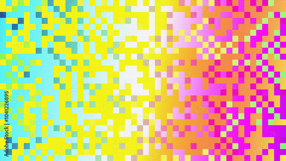 Fototapete abstract pastel neon rainbow pixel texture bg video screen. tv pattern background with square noise 