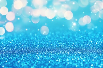 Fototapeta premium Shimmering blue glitter surface with soft bokeh lights