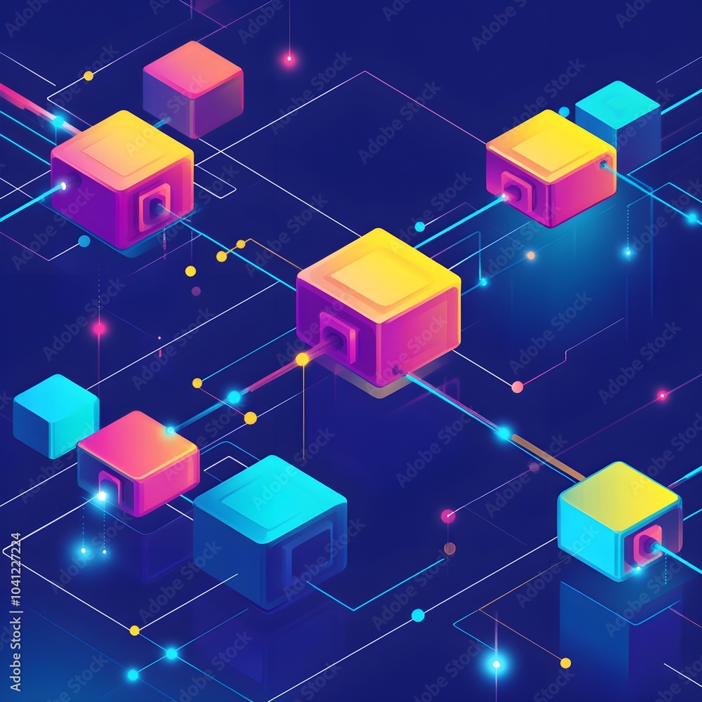 Poster abstract technology background with colorful cubes and lines
